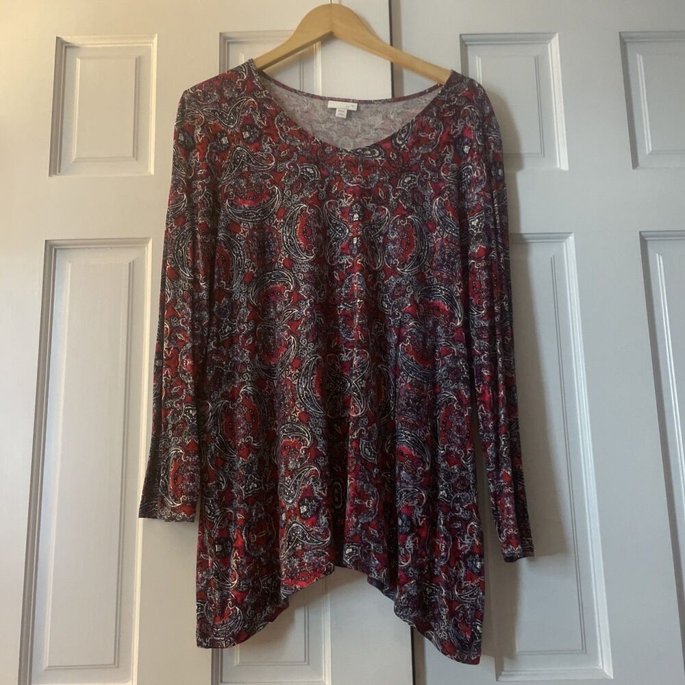 J. Jill Red Floral Long Sleeve Women’s Shirt Size LP
